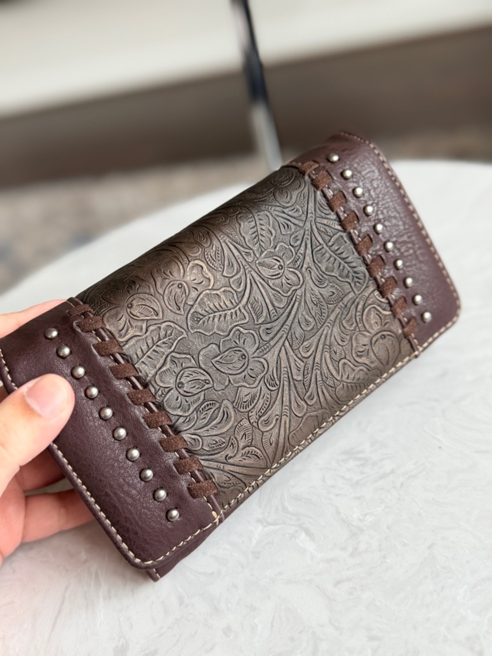 American Bling by Montana West Coffee Wallet/Crossbody- New w/ Defect